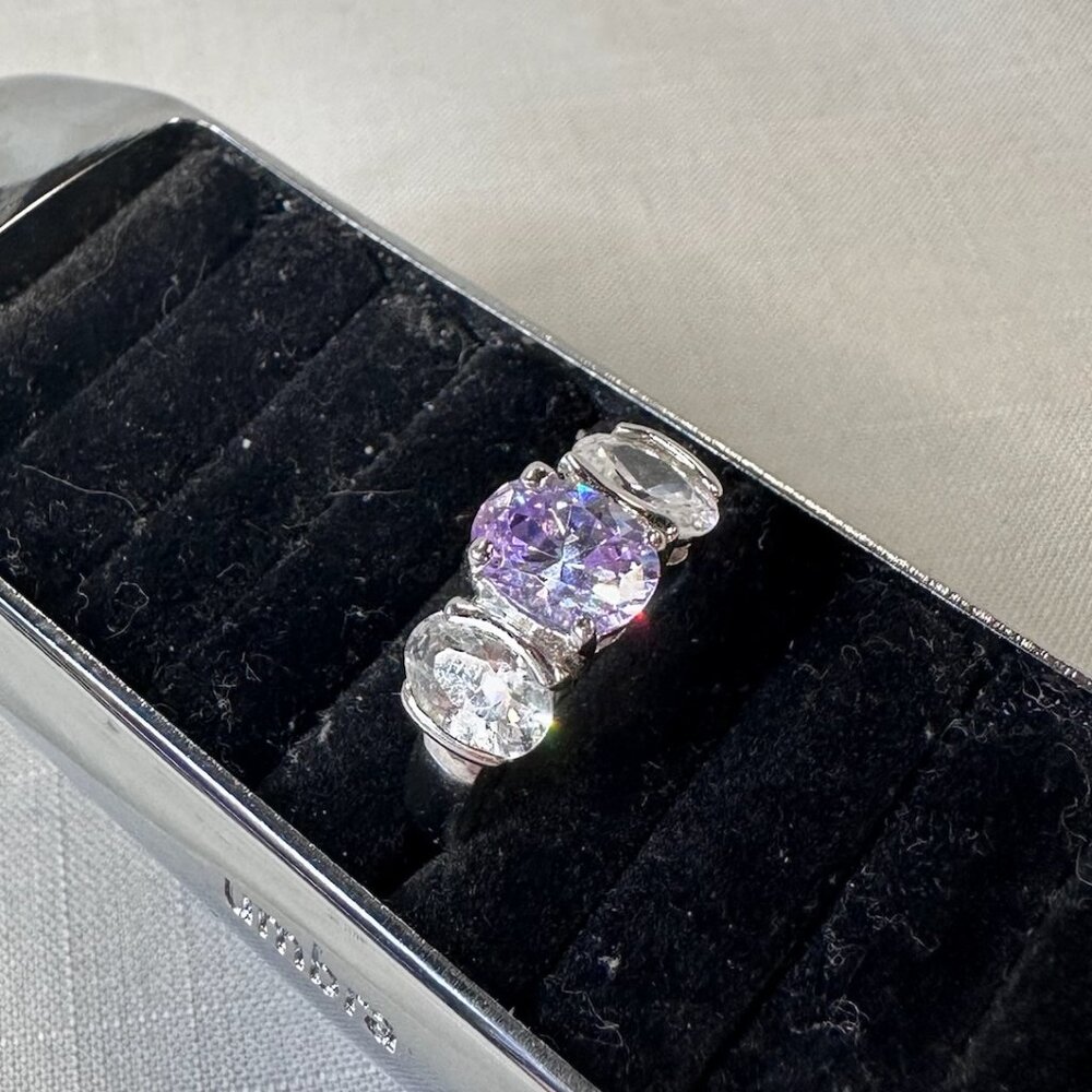 Gorgeous Purple and Clear Stone Silver Tone Fashion Ring
